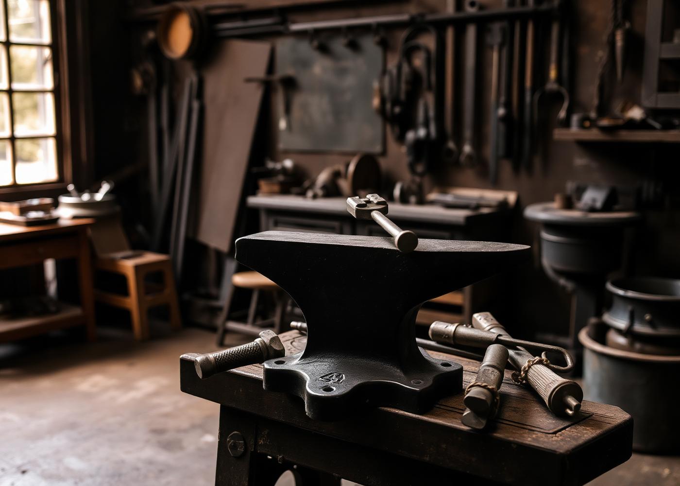 Anvil and hand tools in the Ross Metal Works shop